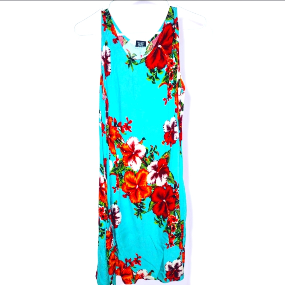 Hawaiian dress vacation resort wear blue orange Floral print one size fits most